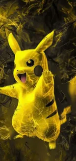 Electric yellow character glows intensely against a dark, smoky backdrop.