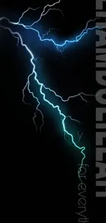 Electrifying blue lightning striking on a black background mobile wallpaper.