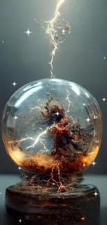 Glass orb with electric currents and orange glow in a dynamic design.