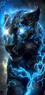 Electrifying panther with blue lightning design.