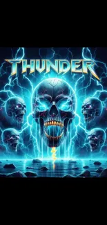 Electrifying blue skull wallpaper with thunder and lightning effects.