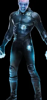 Electric-themed superhero with glowing energy hands.