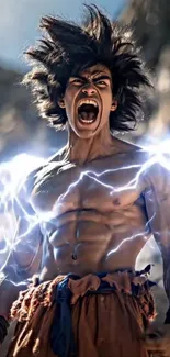Electrifying anime warrior with energy flares