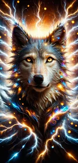 Electrifying wolf with glowing eyes and energy patterns.