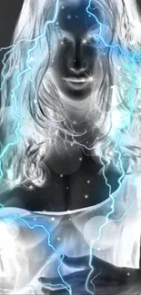 Mysterious woman with blue lightning aura.