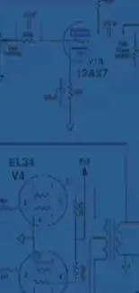 Electronic circuit blueprint with blue background.