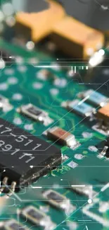 Close-up of electronic circuit board with vibrant colors.