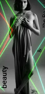 Elegant figure with neon lines on mobile wallpaper.