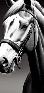 Black and white elegant horse portrait for mobile wallpaper.