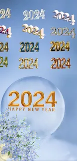 Elegant 2024 New Year mobile wallpaper with stylish text and icy backdrop.