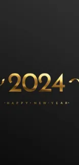 Dark background 2024 New Year wallpaper with gold accents.