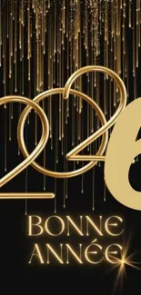 2026 Bonne Année golden wallpaper with black background.