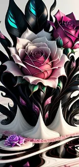 Elegant 3D pink and purple rose art wallpaper.