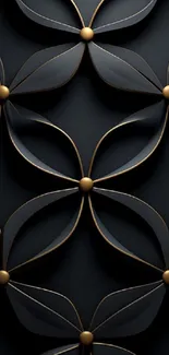 Black and gold 3D floral wallpaper design with geometric patterns.