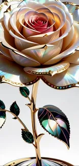 Illuminated rose with metallic accents.