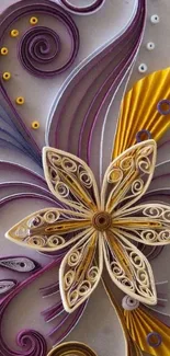 3D paper art wallpaper with yellow floral design and colorful swirls.