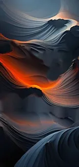 Abstract dark waves with fiery orange highlights on a mobile wallpaper.