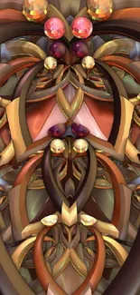 Ornate bronze abstract wallpaper with gemstone pattern.