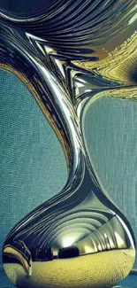 Abstract gold sculpture wallpaper with elegant curves.