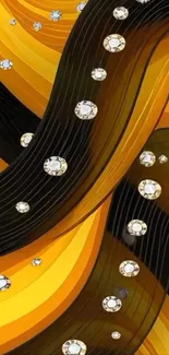 Elegant abstract gold waves with crystal accents wallpaper.