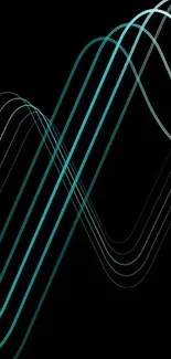 Abstract teal lines on black mobile wallpaper.