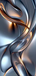 Abstract metallic waves in elegant design on mobile wallpaper.