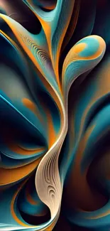 Elegant abstract wallpaper with flowing shapes and rich teal and orange hues.