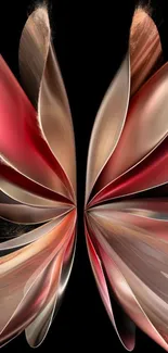 Elegant abstract phone wallpaper with flowing red and gold patterns on black background.