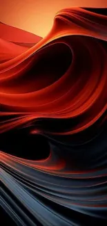 Abstract red and black flowing wave design wallpaper.