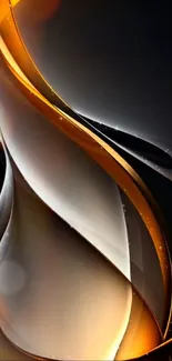 Abstract wallpaper with gold and black silky waves.