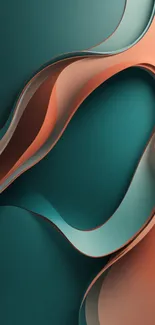 Abstract waves in teal and coral hues for a mobile wallpaper.