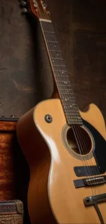 Elegant acoustic guitar on a vintage backdrop.