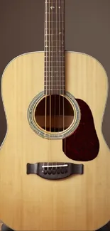 Elegant acoustic guitar with warm wooden finish.