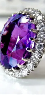 Elegant amethyst gemstone ring with diamonds.