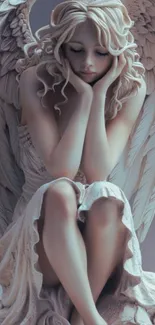 Elegant angel sculpture in serene mobile wallpaper design.