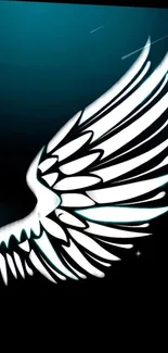 Stylized white wing on teal and black gradient background.