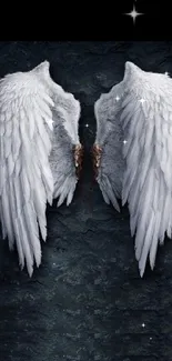 White angel wings on dark textured background wallpaper.