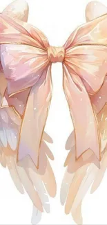 Pink bow-tied angel wings wallpaper illustration.