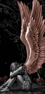 Elegant wallpaper featuring angel wings with a gothic touch.