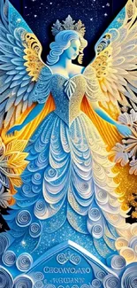 Beautiful angelic design wallpaper with intricate celestial details and vibrant colors.