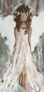 Elegant angelic art with serene figure and ethereal white hues.