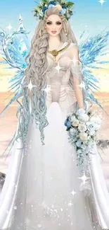 Elegant angelic figure with wings in fantasy art.