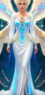 Elegant angel with glowing wings in fantasy art wallpaper.