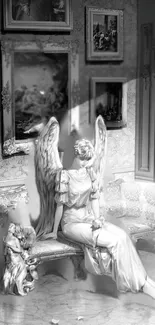 Angelic sculpture in a classic ornate room setting.