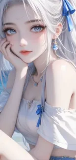 Anime character on a serene beach setting, perfect as mobile wallpaper.