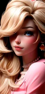 Anime character with blonde hair and elegant pink attire.