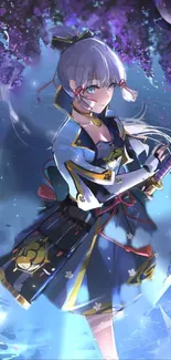 Anime character with sword in blue-themed artwork.