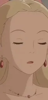 Elegant anime character with closed eyes and red jewelry.