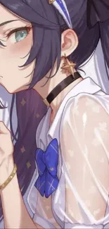 Stylish anime character with elegant blue accents.