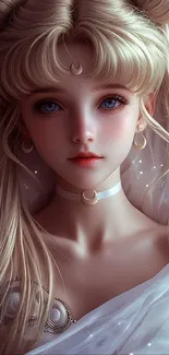 Anime character with blonde hair and celestial theme.